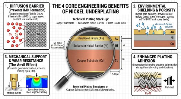 nickel underplating cross-section for gold-plated pogo pin