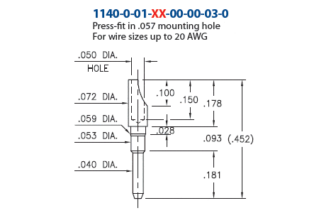 Form-fit mechanical replacement for Mill-Max 1140 solder cup terminal pin